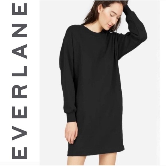 Everlane French Terry Crewneck Sweatshirt Dress Black XS Minimalist Loungewear - Picture 2 of 10
